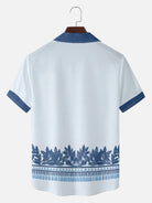 Tall Men's Blue Palm Tile Panel Short Sleeve Shirt ElevenOasis