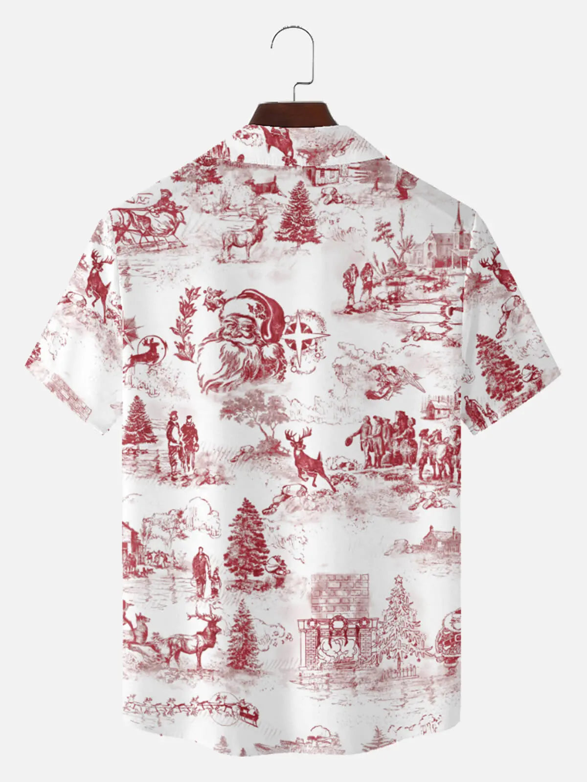Men's Vintage Santa Toile Print Short Sleeve Shirt 
