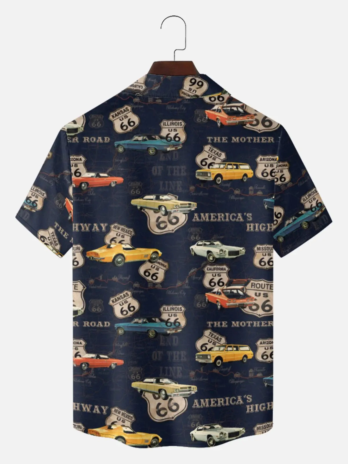 Tall Men's Route 66 Classic Car Map Short Sleeve Shirt?