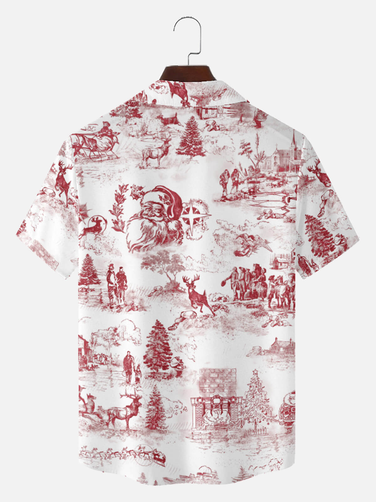 Tall Men's Vintage Santa Toile Print Short Sleeve Shirt Eleven Oasis