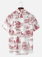 Men's Vintage Santa Toile Print Short Sleeve Shirt Eleven Oasis