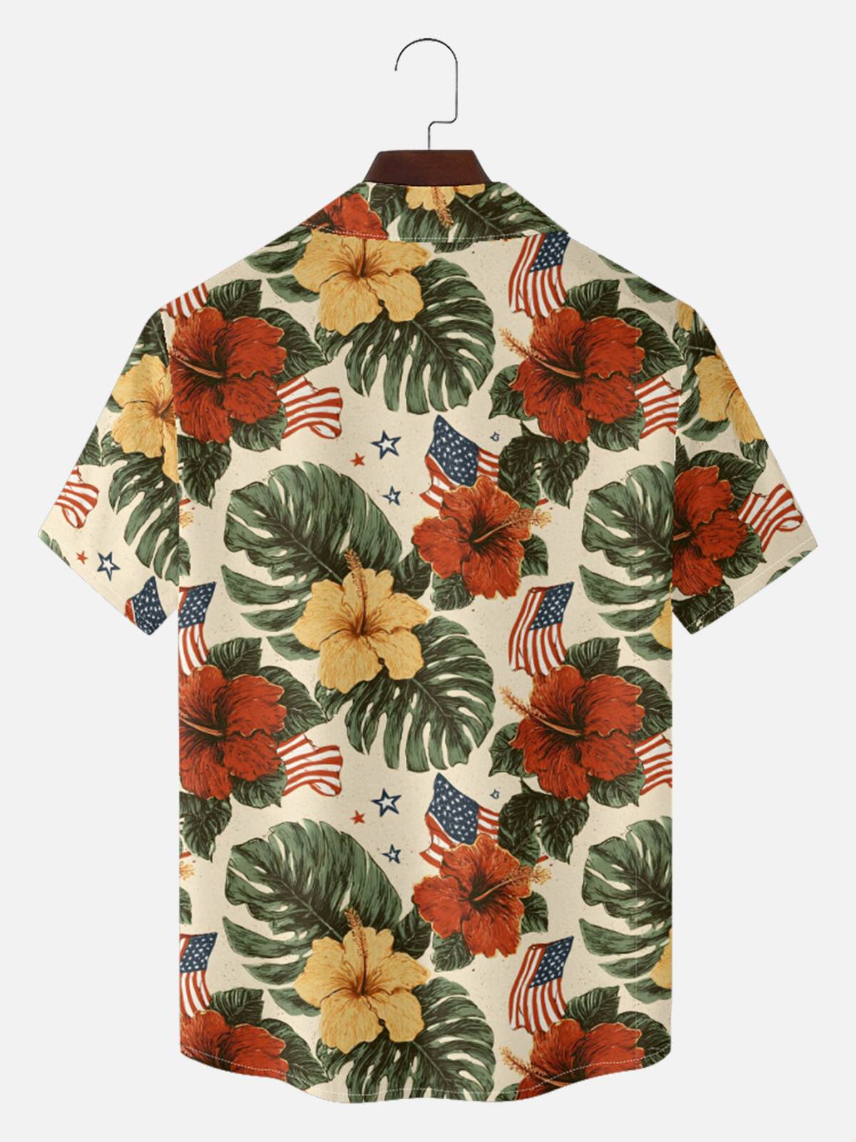 Tall Men's Patriotic Tropical Hibiscus Short Sleeve Shirt Eleven Oasis
