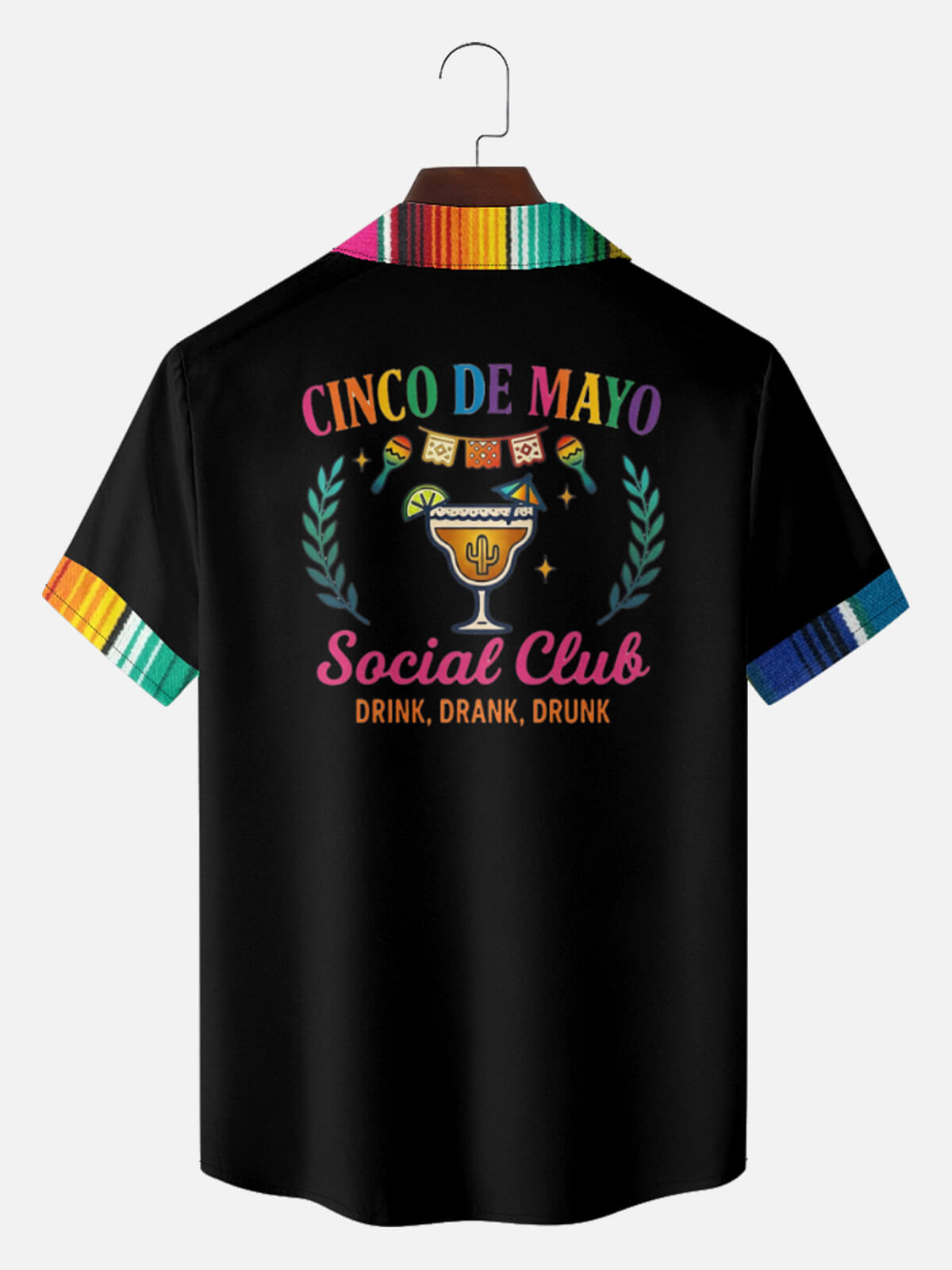 Tall Men's Serape Trim Fiesta Short Sleeve Shirt Eleven Oasis