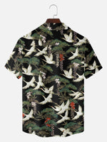 Men's Japanese Crane & Pine Camp Collar Short Sleeve Shirt Eleven Oasis
