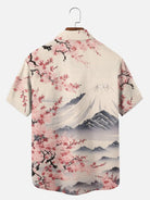 Men's Japan-Inspired Mt Fuji and Cherry Blossoms Short Sleeve Casual Shirt?
