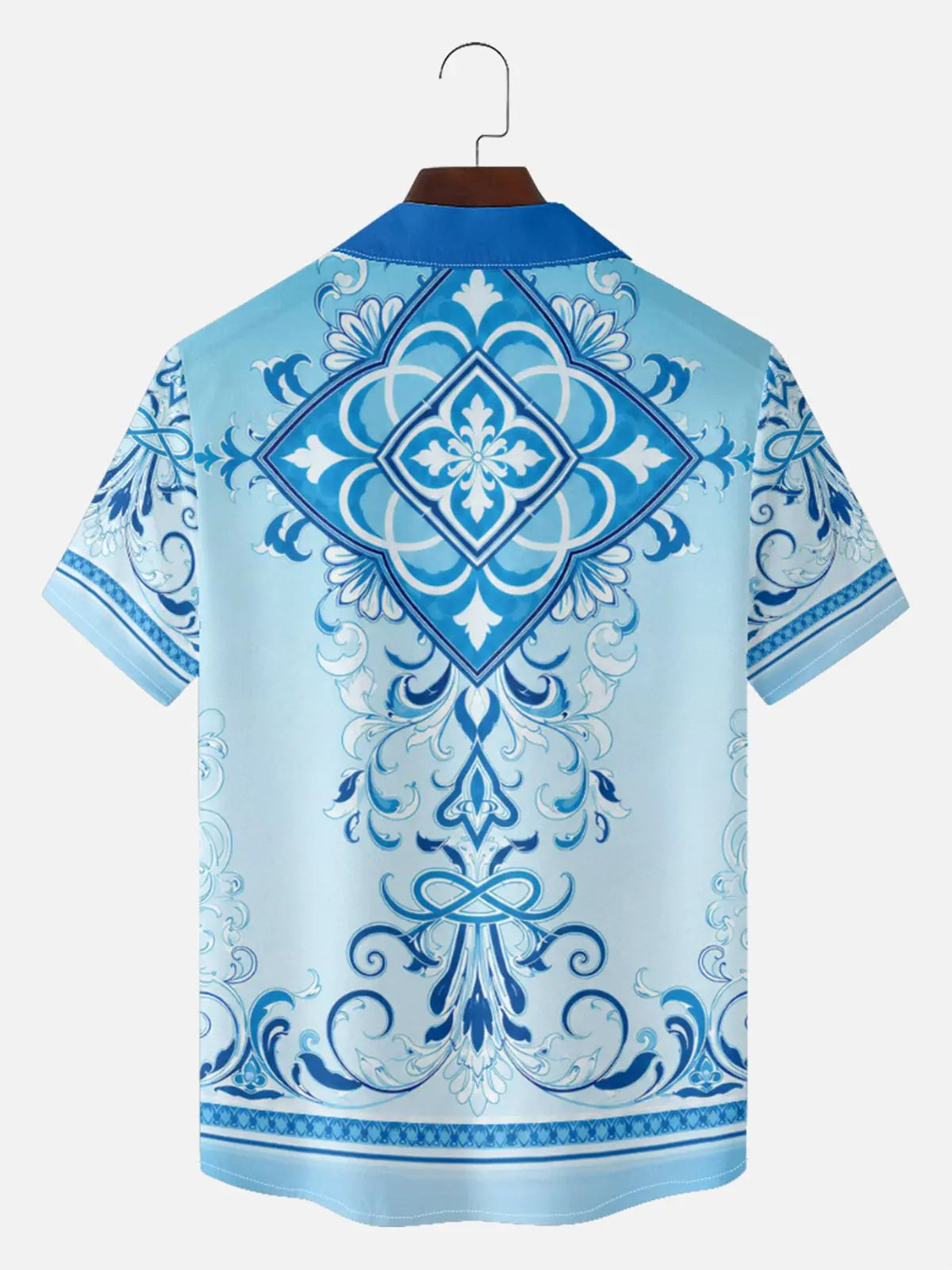 Men's Baroque Scrollwork Panel Camp Collar Short Sleeve Shirt Eleven Oasis