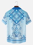 Men's Baroque Scrollwork Panel Camp Collar Short Sleeve Shirt Eleven Oasis