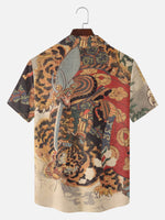Men's Japanese Samurai & Tiger Ukiyo-e Short Sleeve Shirt Eleven Oasis