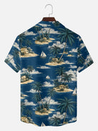 Men's Tropical Island Sailboat Camp Collar Short Sleeve Shirt ElevenOasis