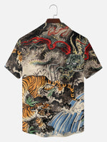 Men's Japanese Dragon & Tiger Short Sleeve Shirt Eleven Oasis