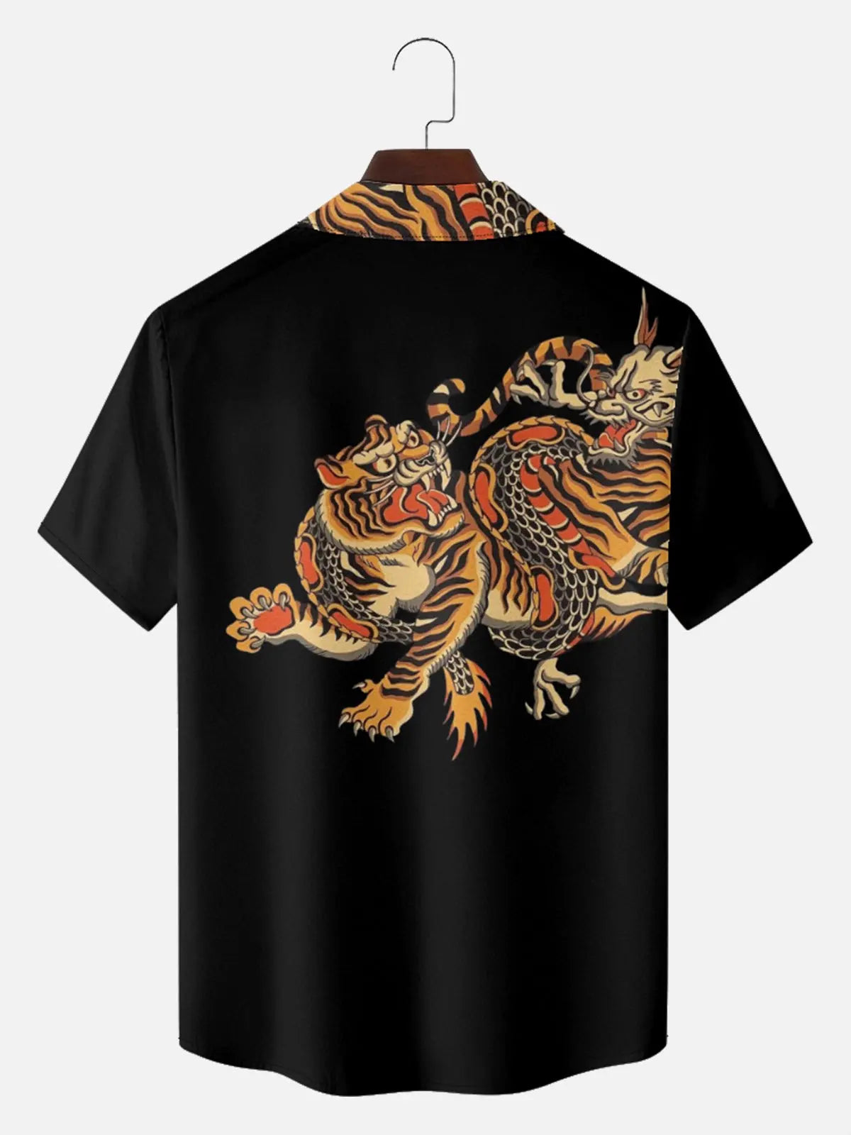 Men's Japanese Tiger & Dragon Clash Short Sleeve Shirt ElevenOasis