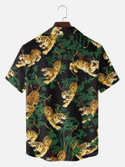 Men's Japanese Tiger & Bamboo Camp Collar Short Sleeve Shirt 