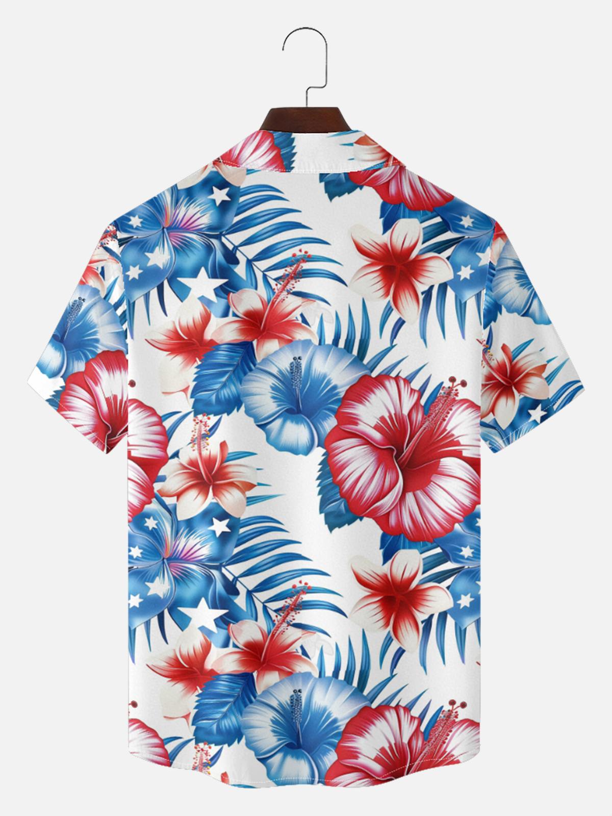 Tall Men's Patriotic Tropical Hawaiian Floral Short Sleeve Shirt Eleven Oasis
