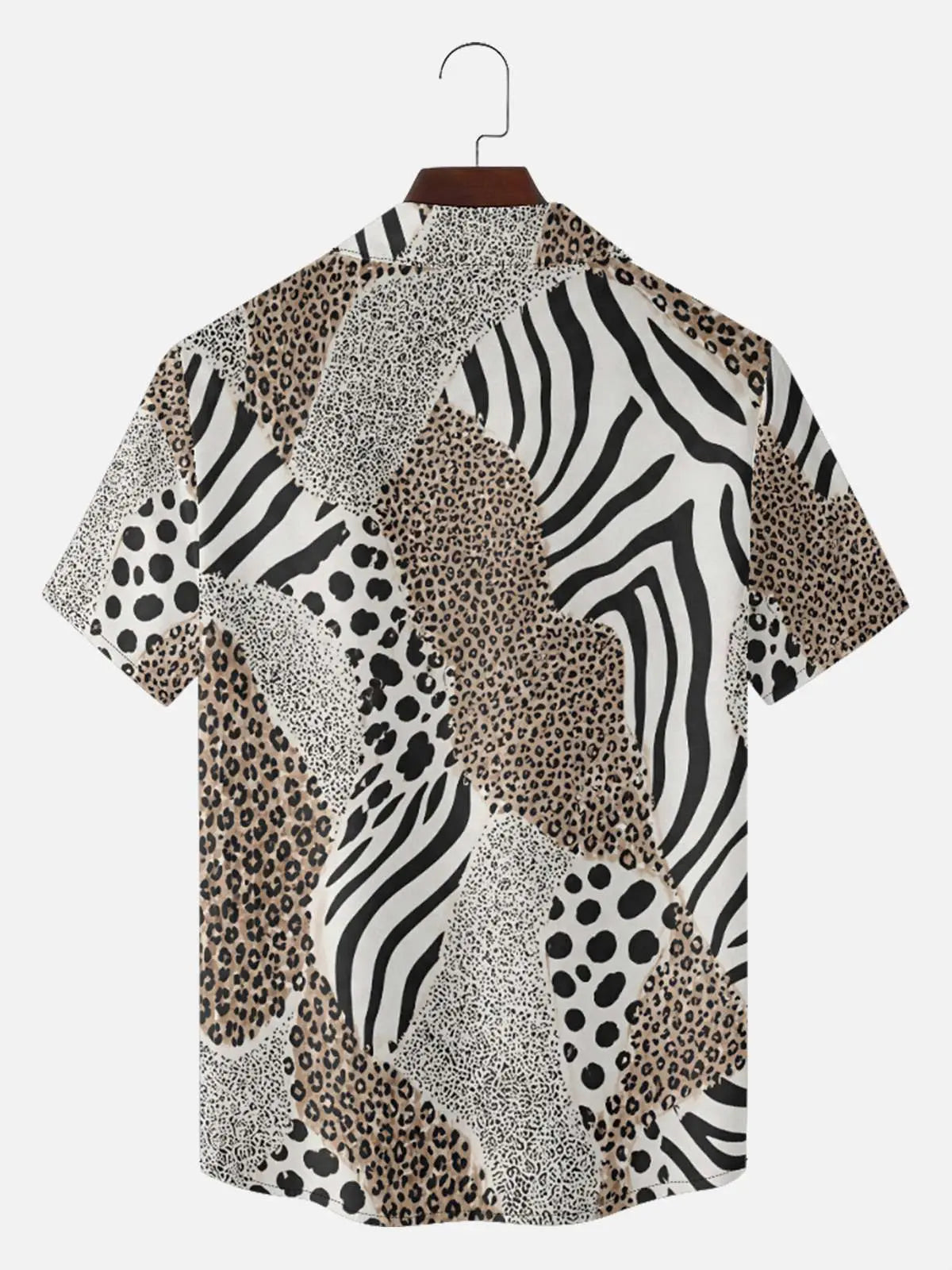 Tall Men's Mixed Animal Print Camp Collar Short Sleeve Shirt Eleven Oasis