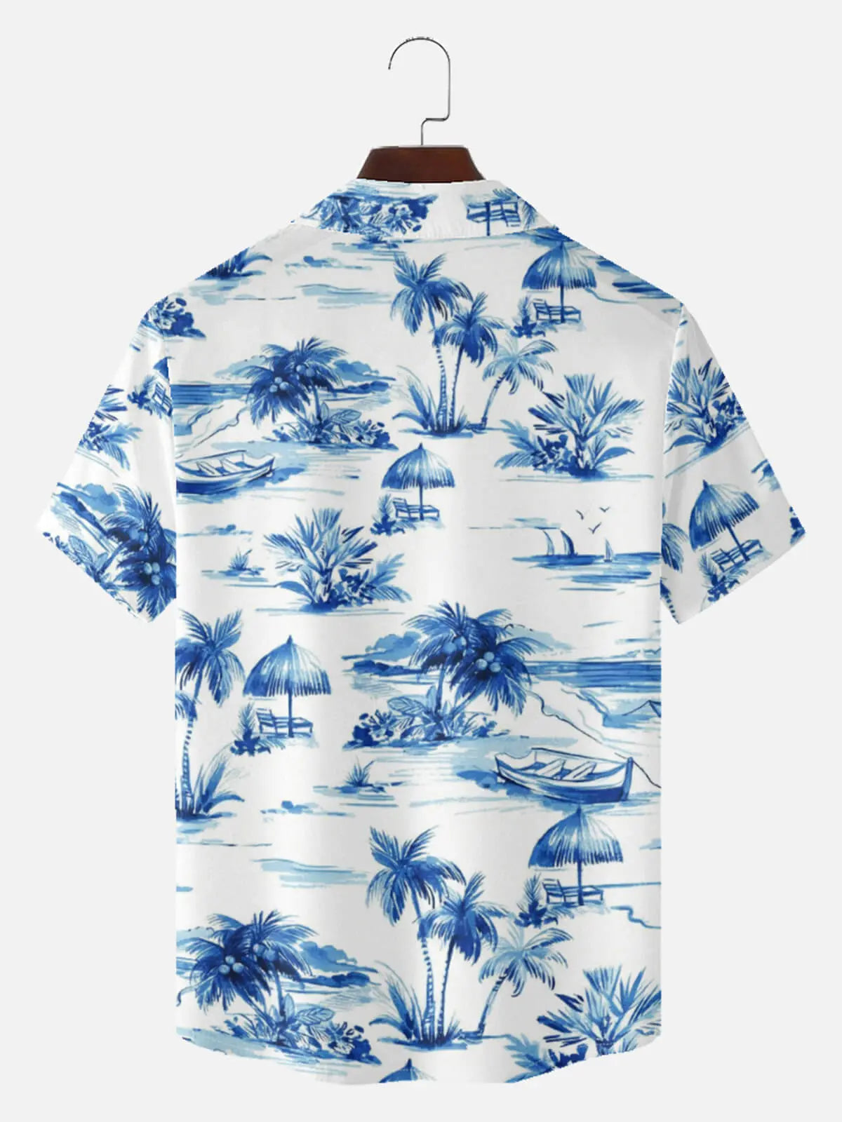 Tall Men's Coastal Island Scene Short Sleeve Shirt Eleven Oasis