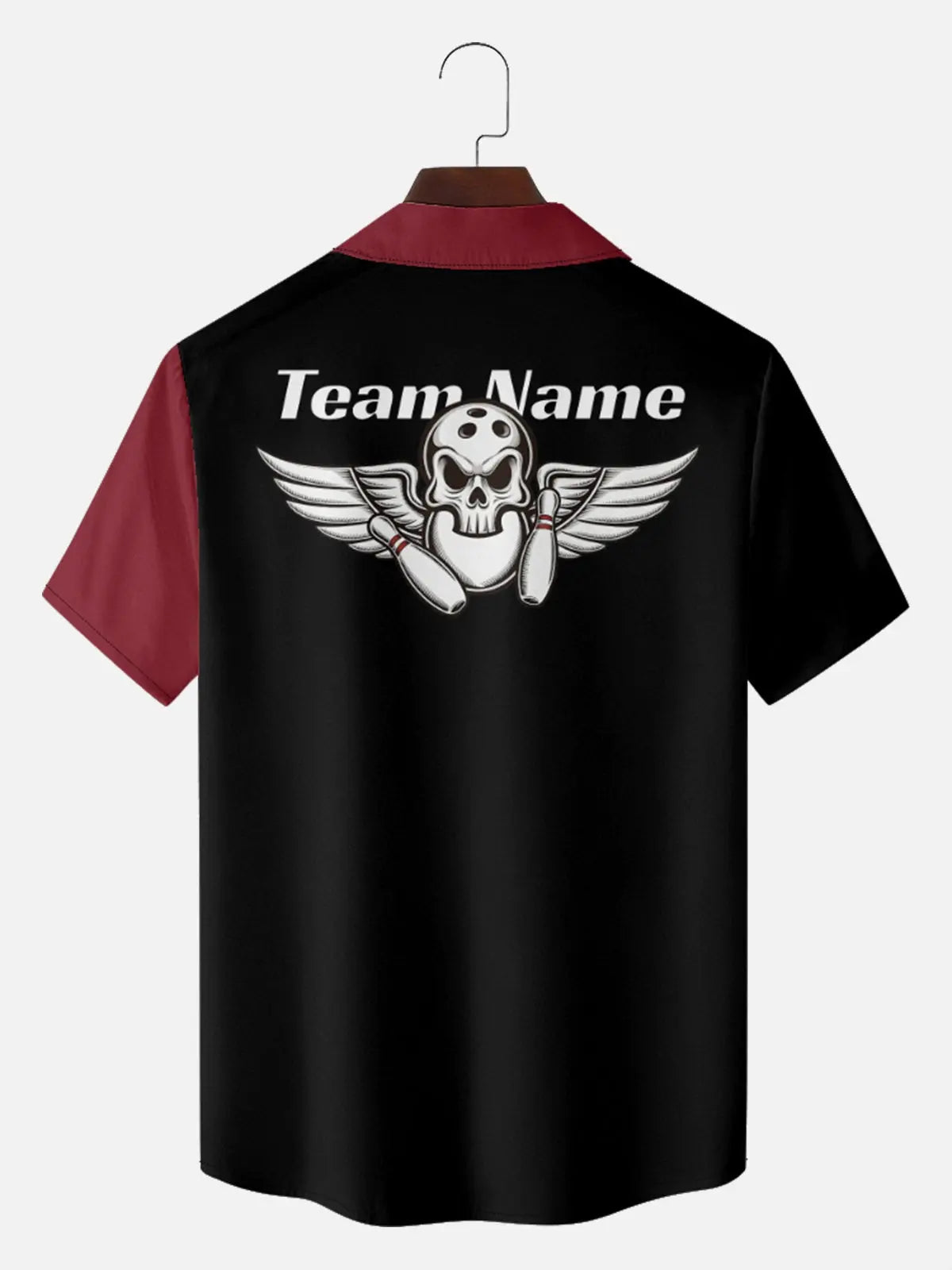 Tall Men's Custom Winged Skull Bowling Short Sleeve Shirt Eleven Oasis