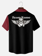 Tall Men's Custom Winged Skull Bowling Short Sleeve Shirt Eleven Oasis