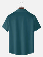 Men's Vintage Panel Camp Collar Short Sleeve Shirt ElevenOasis