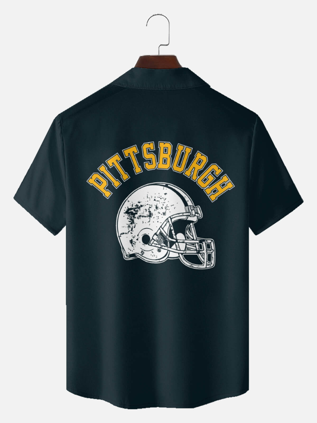 Tall Men's Custom Pittsburgh Football Bowling Short Sleeve Shirt Eleven Oasis