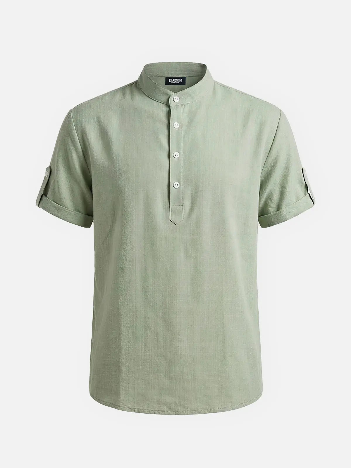 Men's Linen-Look Mandarin Collar Short Sleeve Shirt Eleven Oasis