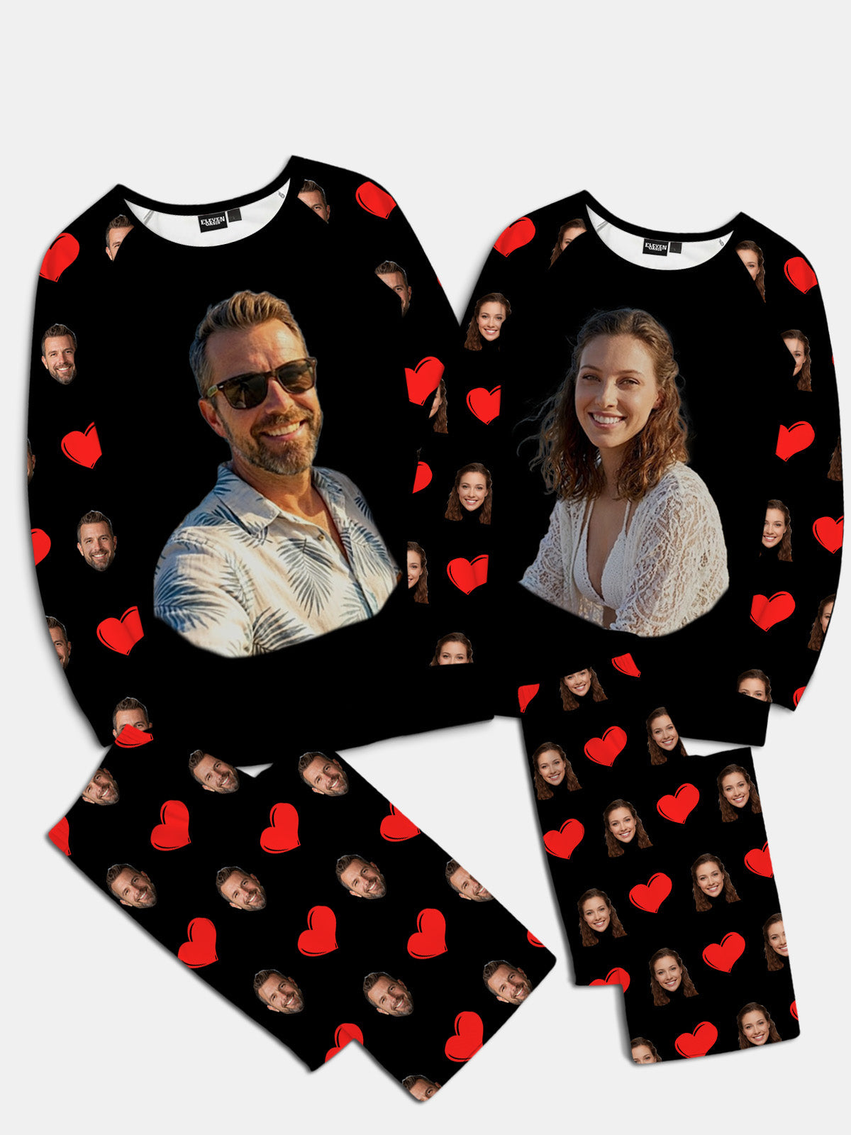Custom Face & Hearts Print Pajama Set Eleven Oasis
