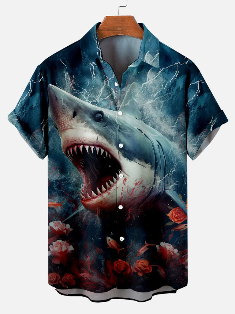 Halloween Scary Shark Illustration Men's Short Sleeve ShirtMens short sleeve shirts Big and tall Mens shirts Short sleeve shirts for men Mens 4xl shirts Casual short sleeve shirts