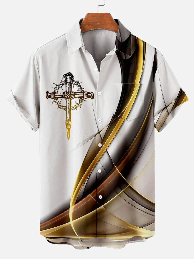 Men's Easter Cross Print Short Sleeve ShirtMens short sleeve shirts Big and tall Mens shirts Short sleeve shirts for men Mens 4xl shirts Casual short sleeve shirts