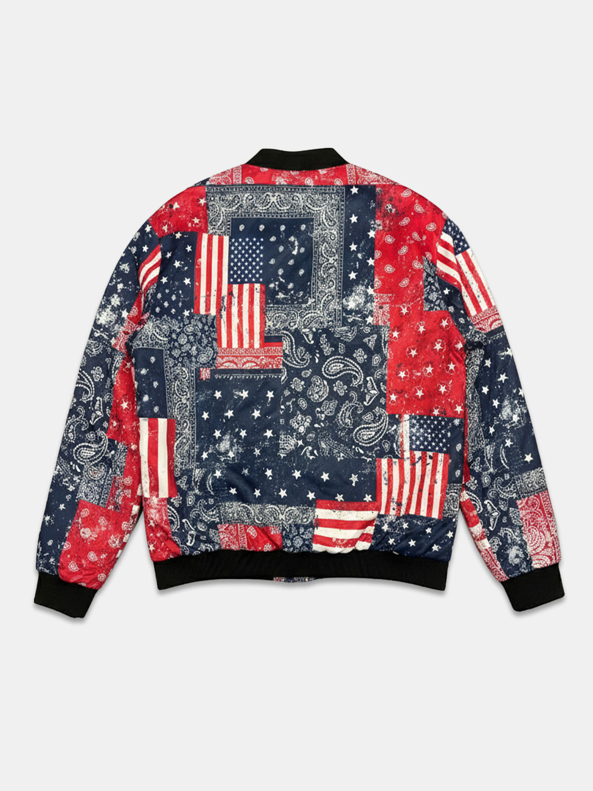 USA Flag Bandana Patchwork Puffer Bomber Jacket ElevenOasis