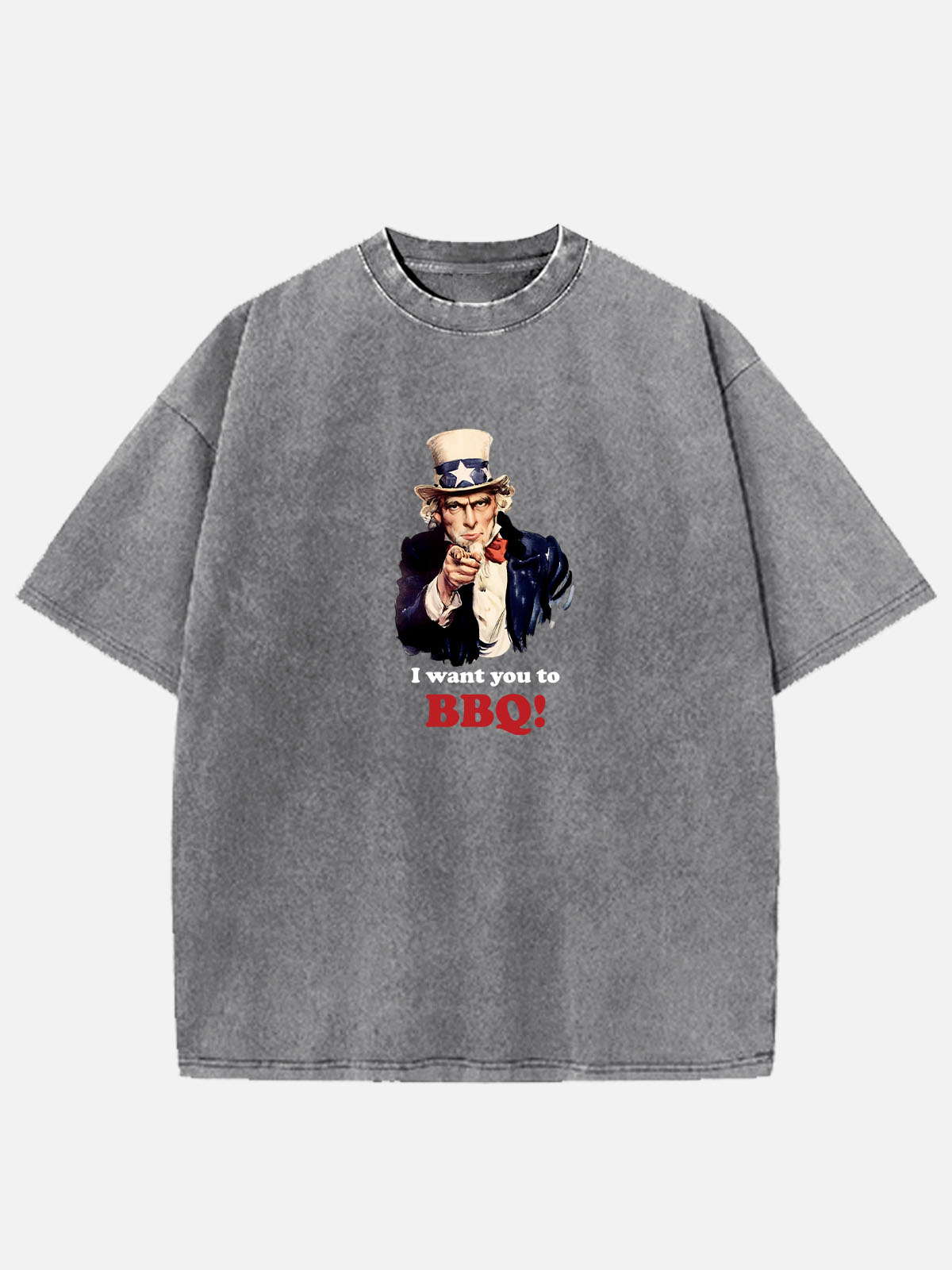 Men’s Food & Beverage Cotton Round Neck Short Sleeve T - Shirt Uncle Sam I Want You To BBQ Eleven Oasis