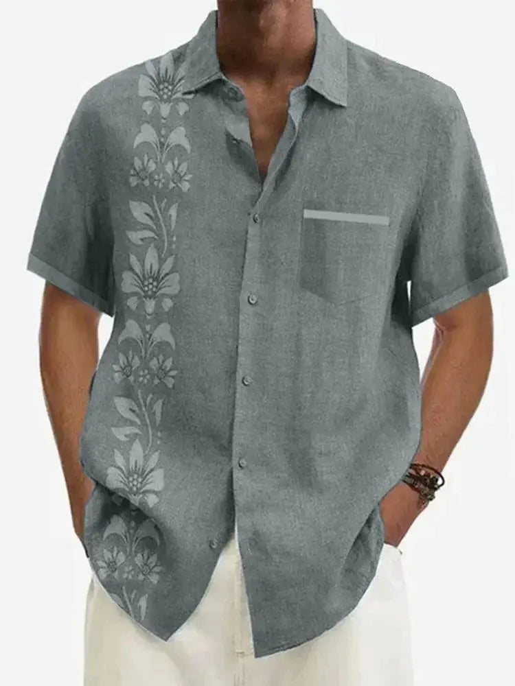 Unilateral Striped Flower Men's Short Sleeve Tops ElevenOasis