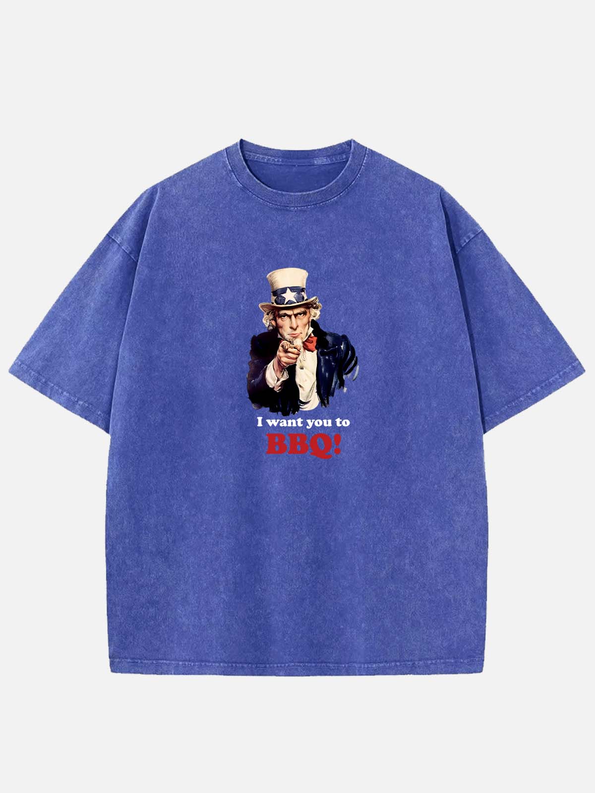 Men’s Food & Beverage Cotton Round Neck Short Sleeve T - Shirt Uncle Sam I Want You To BBQ Eleven Oasis