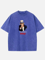 Uncle Sam I Want You to BBQ Acid Wash Cotton T-Shirt Eleven Oasis