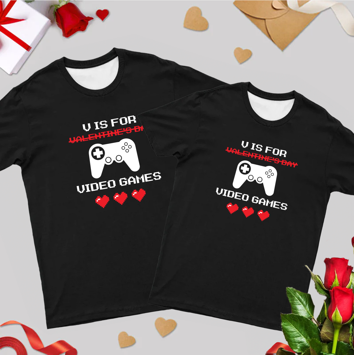 V Is For Video Game Couple Short Sleeve Shirt Eleven Oasis