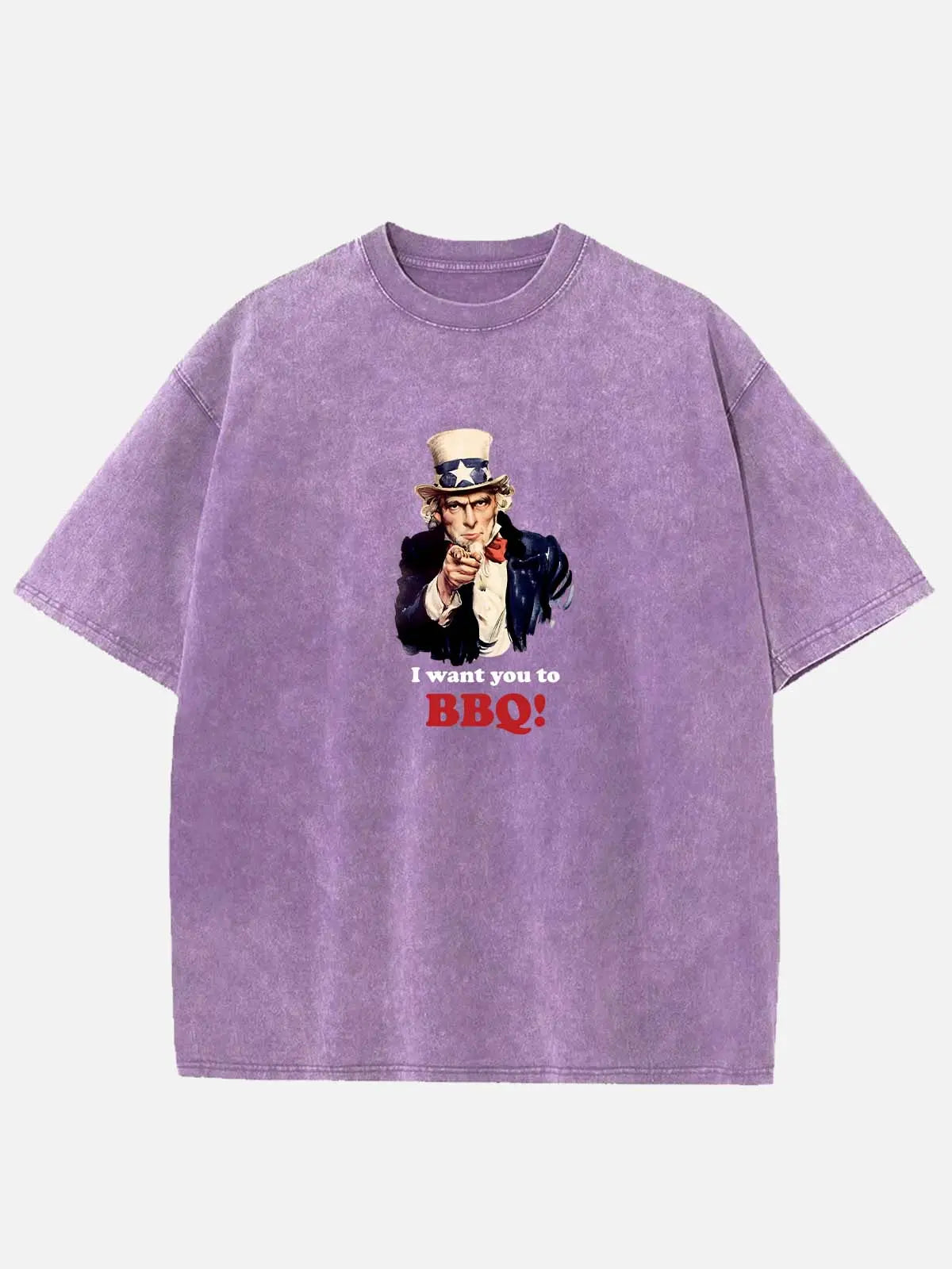 Uncle Sam I Want You to BBQ Acid Wash Cotton T-Shirt Eleven Oasis