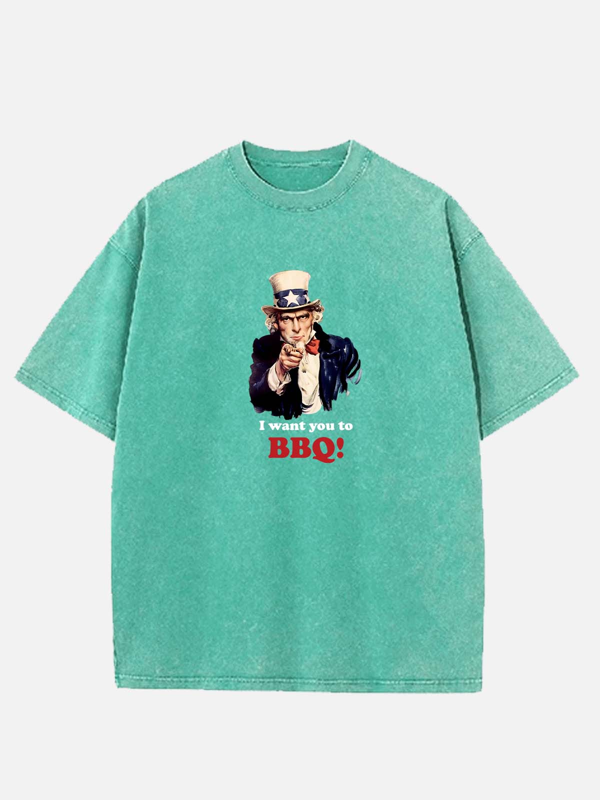 Men’s Food & Beverage Cotton Round Neck Short Sleeve T - Shirt Uncle Sam I Want You To BBQ Eleven Oasis