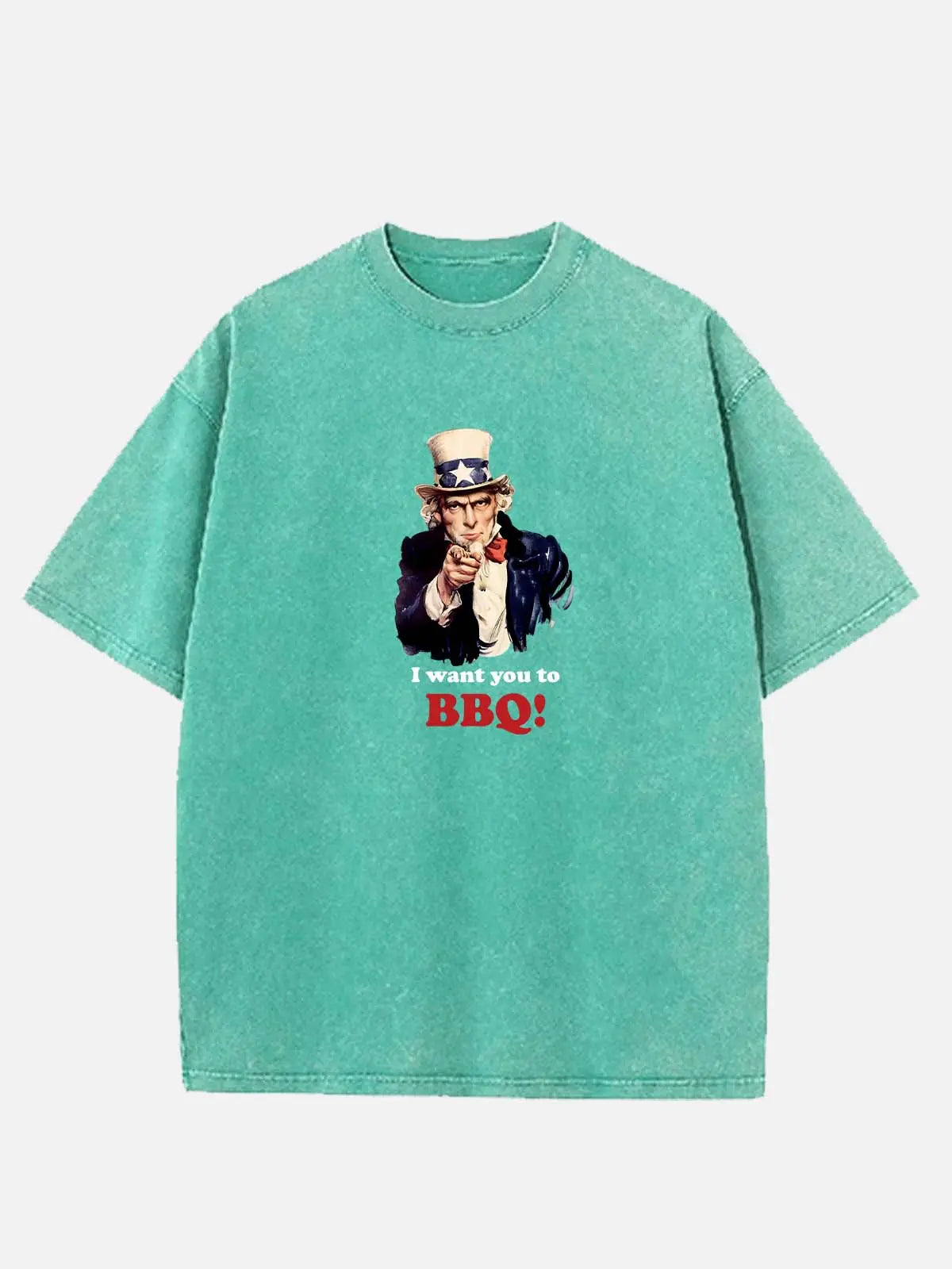 Uncle Sam I Want You to BBQ Acid Wash Cotton T-Shirt Eleven Oasis