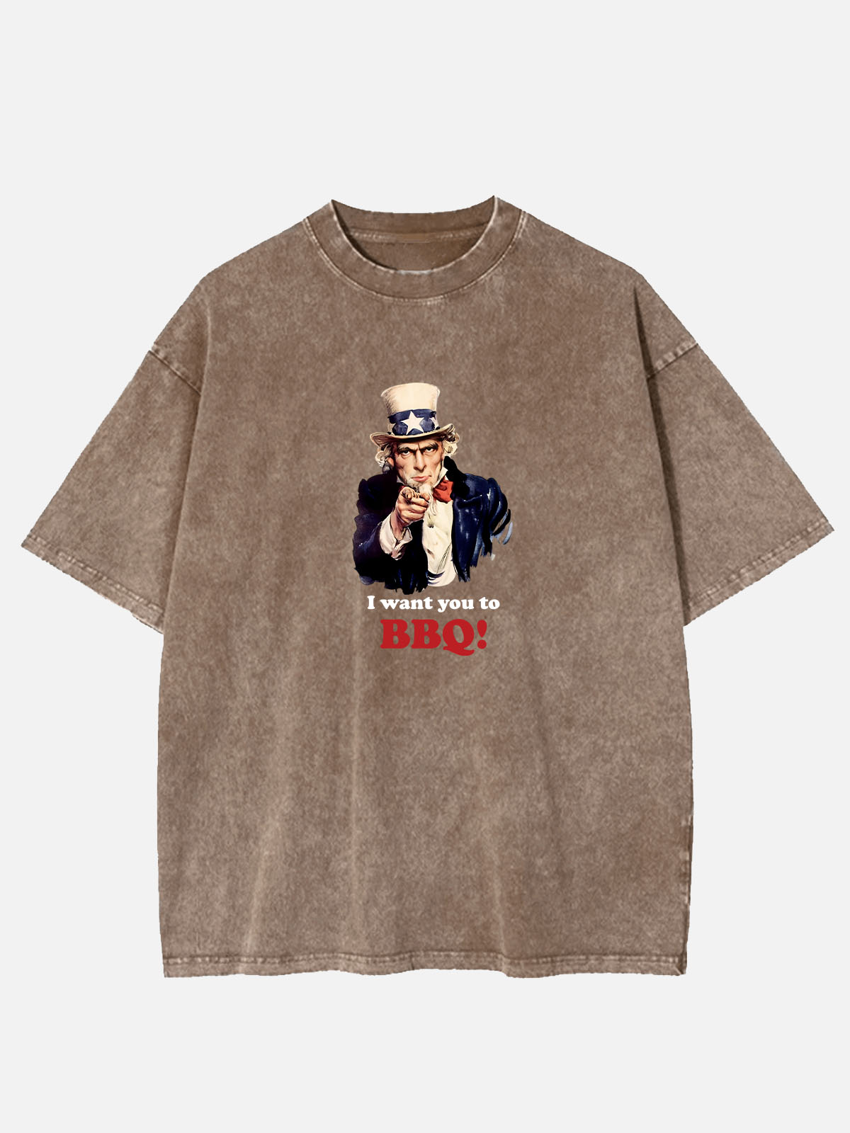 Men’s Food & Beverage Cotton Round Neck Short Sleeve T - Shirt Uncle Sam I Want You To BBQ Eleven Oasis