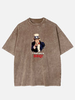 Uncle Sam I Want You to BBQ Acid Wash Cotton T-Shirt Eleven Oasis