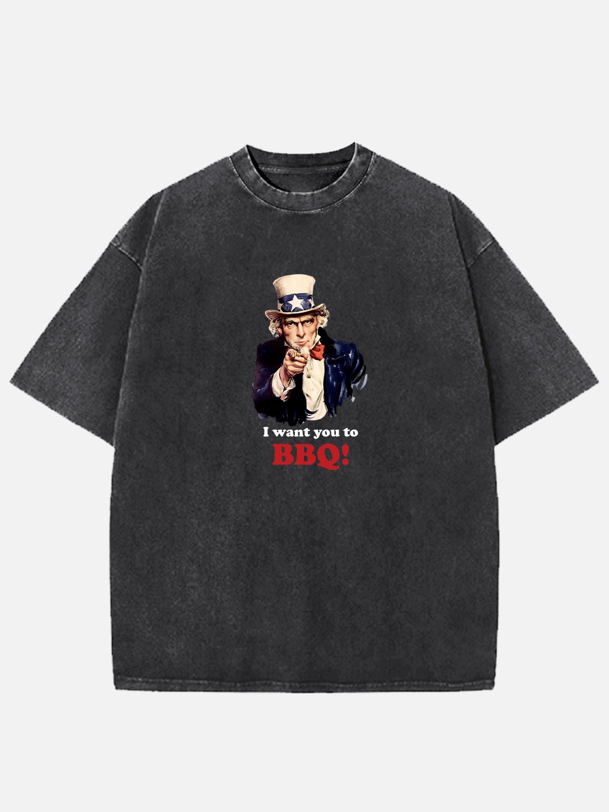 Men’s Food & Beverage Cotton Round Neck Short Sleeve T - Shirt Uncle Sam I Want You To BBQ Eleven Oasis