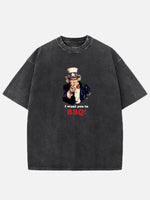 Uncle Sam I Want You to BBQ Acid Wash Cotton T-Shirt Eleven Oasis