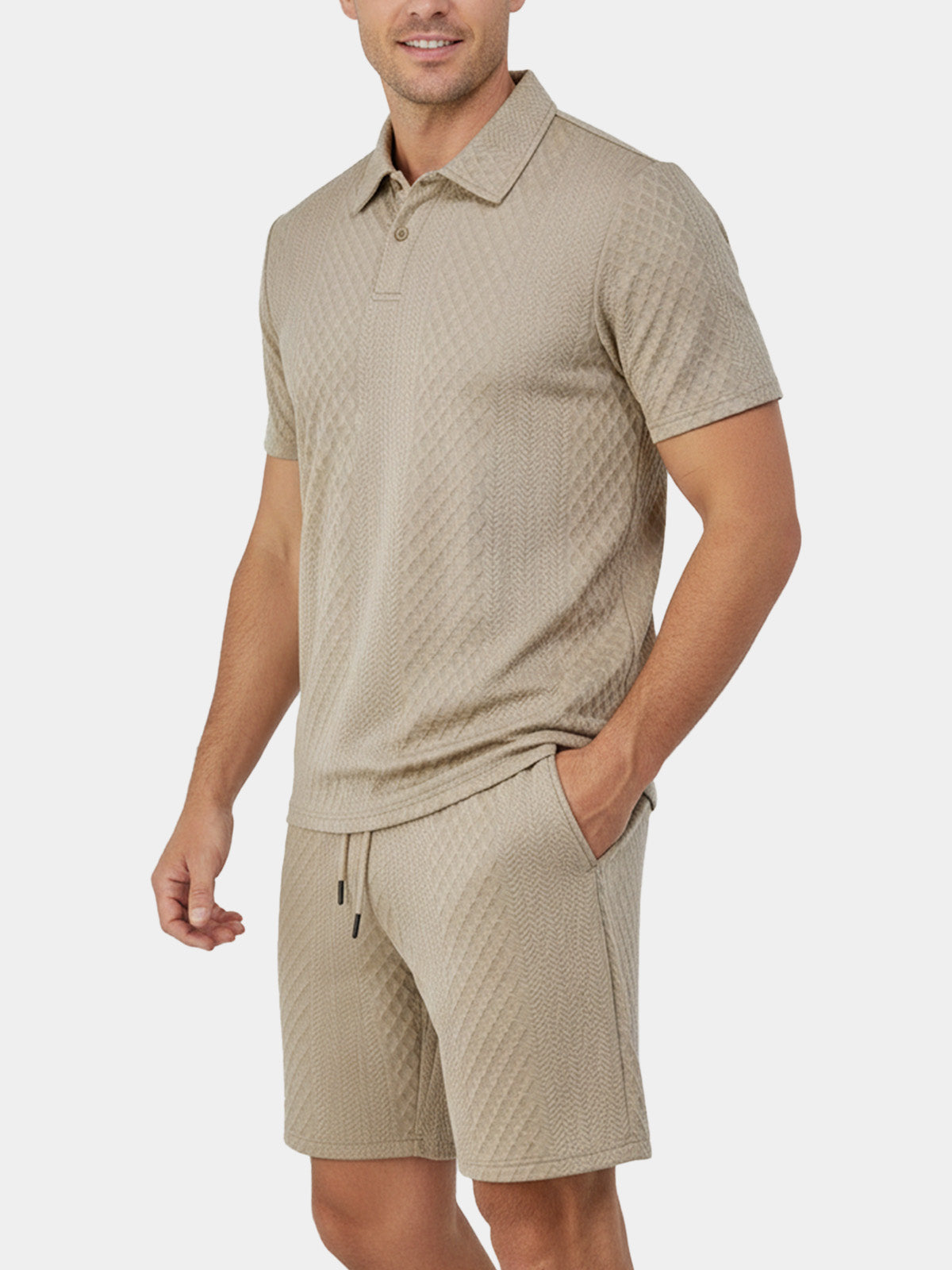 Men's Textured Jacquard Polo Short Set ElevenOasis