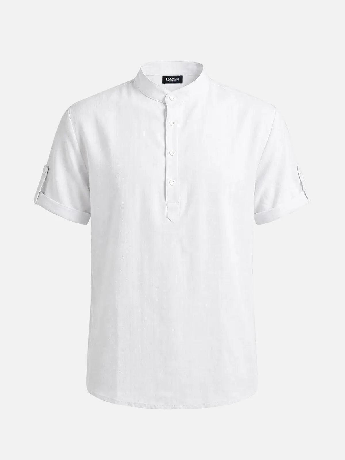 Men's Linen-Look Mandarin Collar Short Sleeve Shirt Eleven Oasis