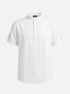 Men's Linen-Look Mandarin Collar Short Sleeve Shirt Eleven Oasis