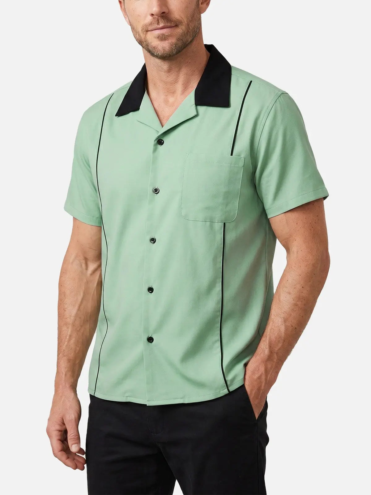 Men's Retro Piped Bowling Short Sleeve Shirt Eleven Oasis
