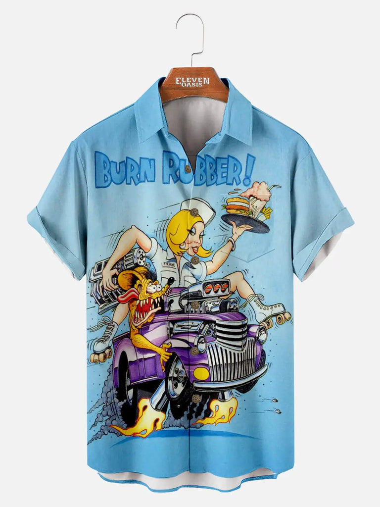 Men's Car Anime Rat Fink Series Short Sleeve Shirt Eleven Oasis