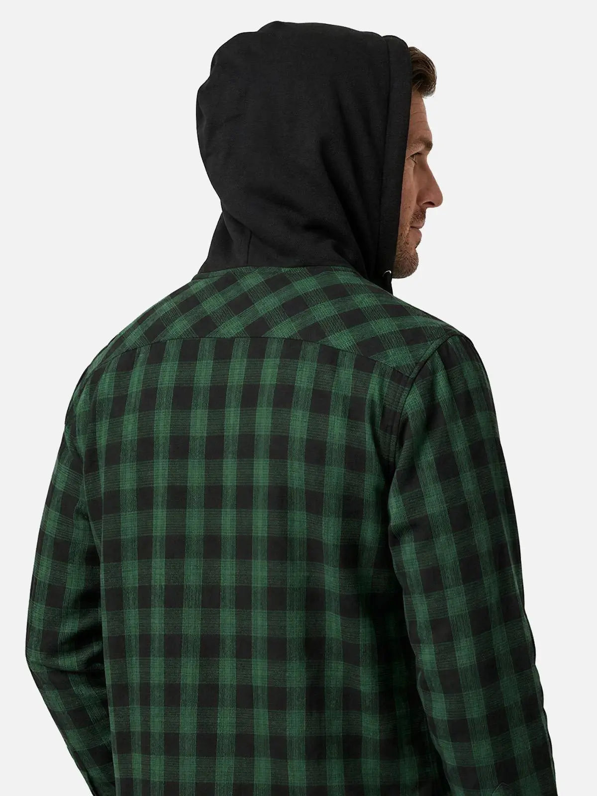 Men's Hooded Plaid Double Pocket Long Sleeve Shirt Eleven Oasis