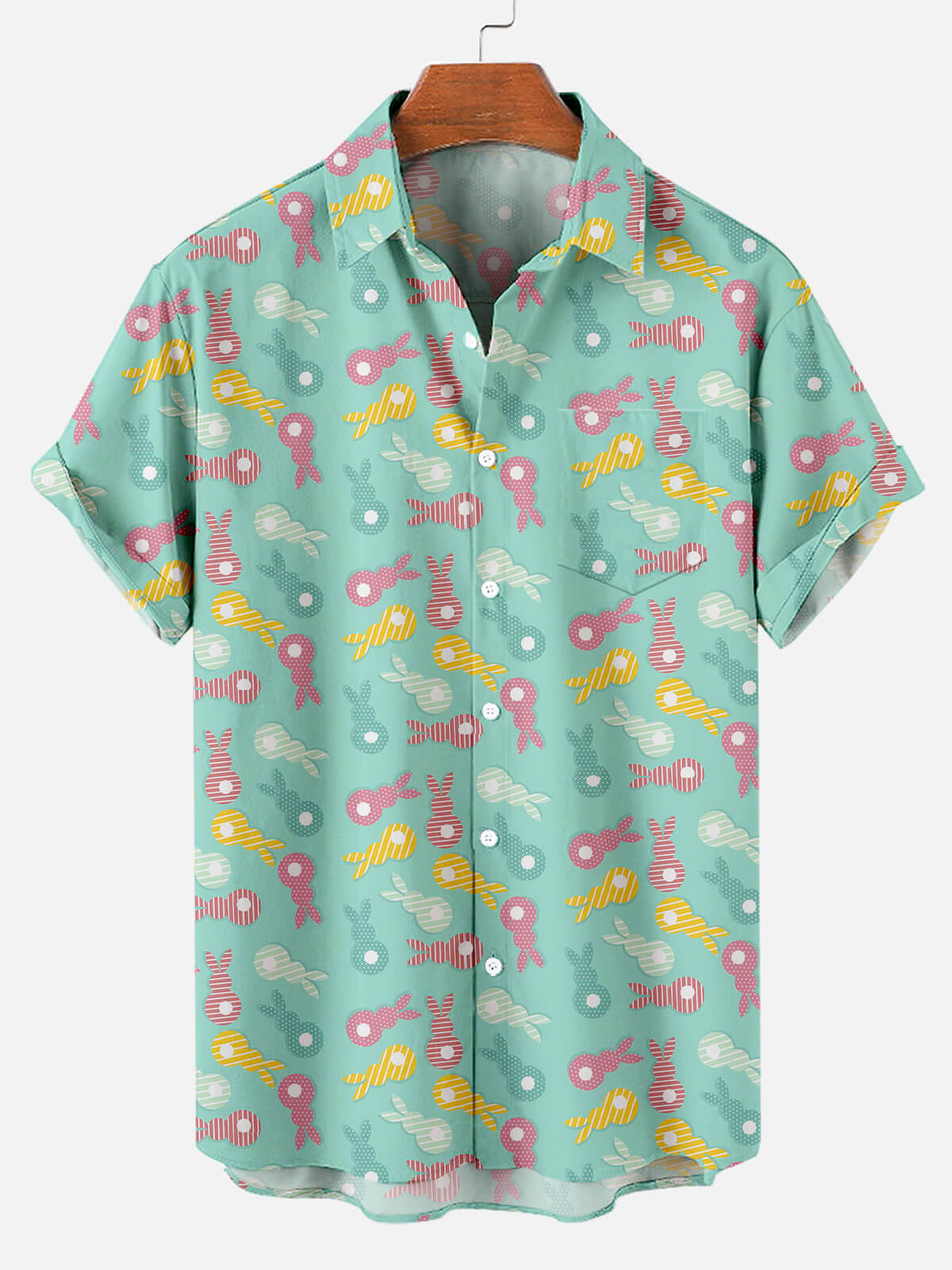 Men's Easter Egg Bunny Pattern Short Sleeve Shirt Summer Everest
