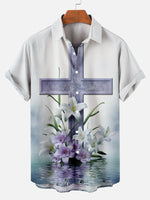 Men's Easter Cross Pattern Short Sleeve ShirtMens short sleeve shirts Big and tall Mens shirts Short sleeve shirts for men Mens 4xl shirts Casual short sleeve shirts