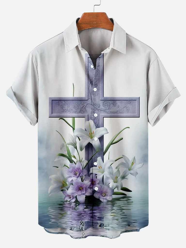 Men's Easter Cross Pattern Short Sleeve ShirtMens short sleeve shirts Big and tall Mens shirts Short sleeve shirts for men Mens 4xl shirts Casual short sleeve shirts