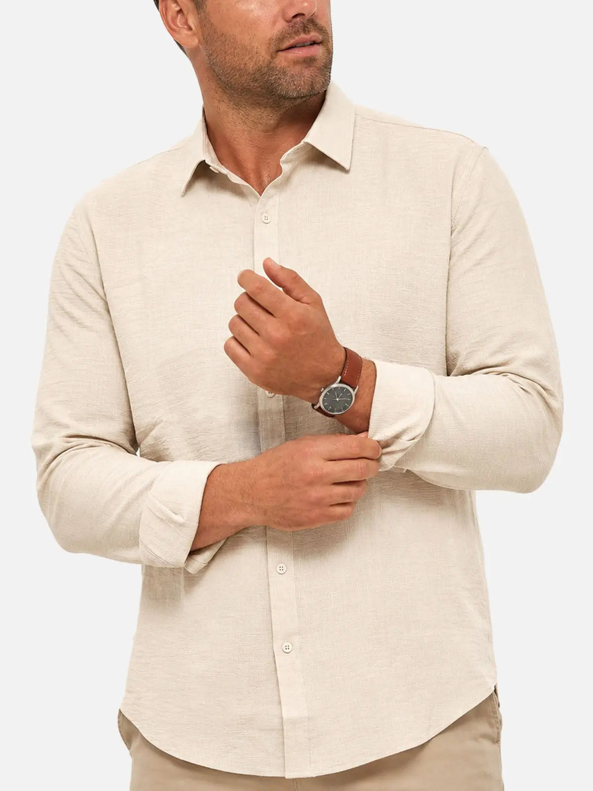 Men's Linen Blend Regular Fit Long Sleeve Shirt Eleven Oasis